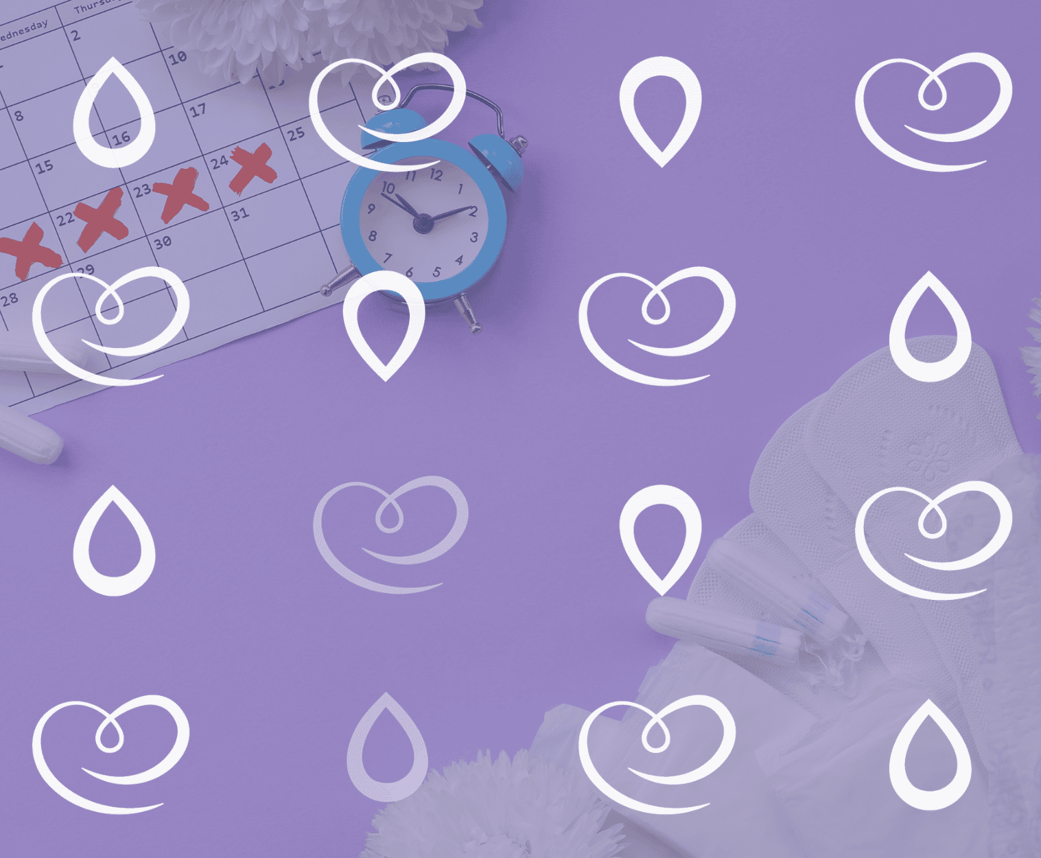 Calendário menstrual com marcações e relógio representando ciclos irregulares e dificuldade para engravidar