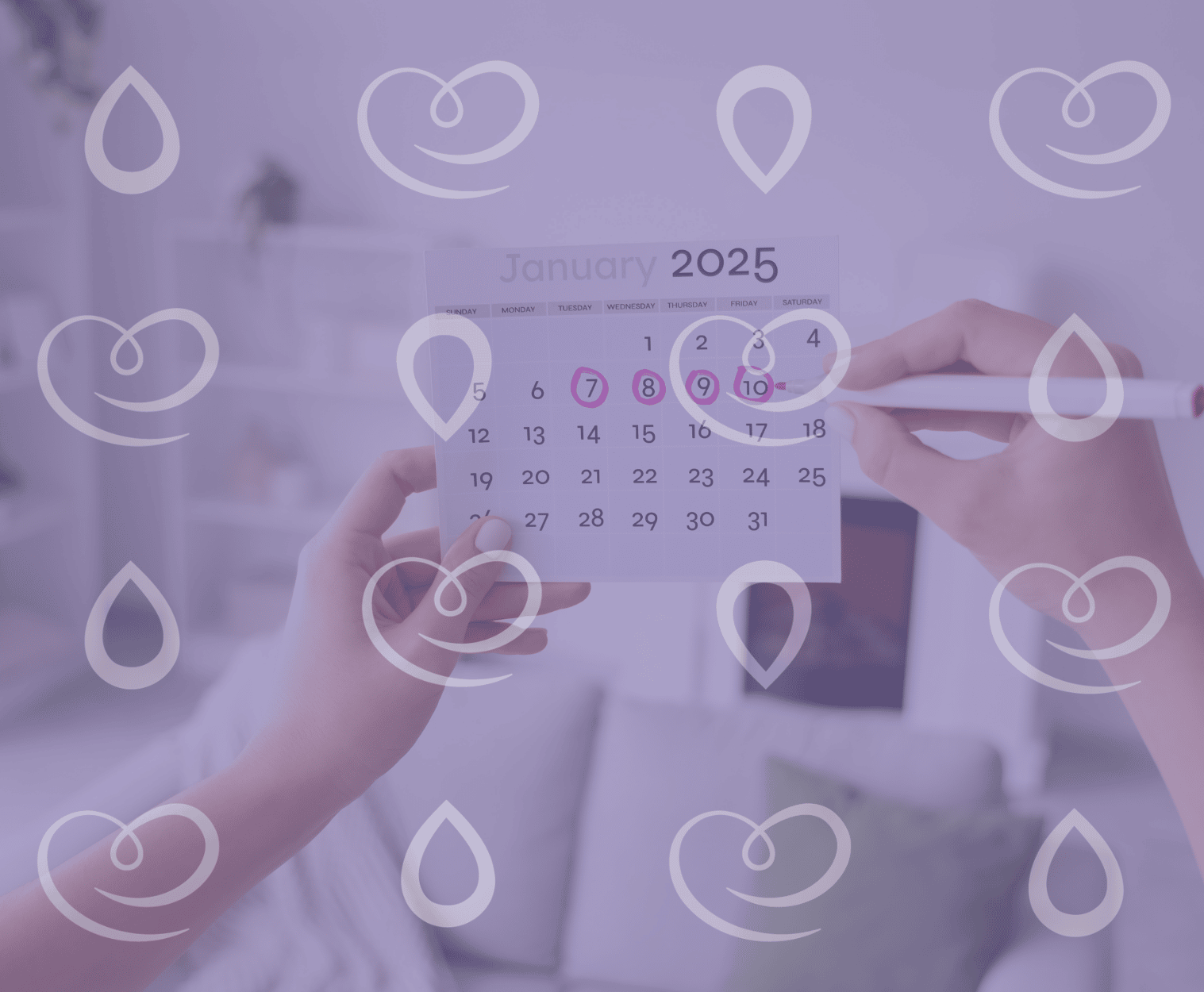 Mulher segurando calendário com datas marcadas indicando atraso menstrual e possível ovulação